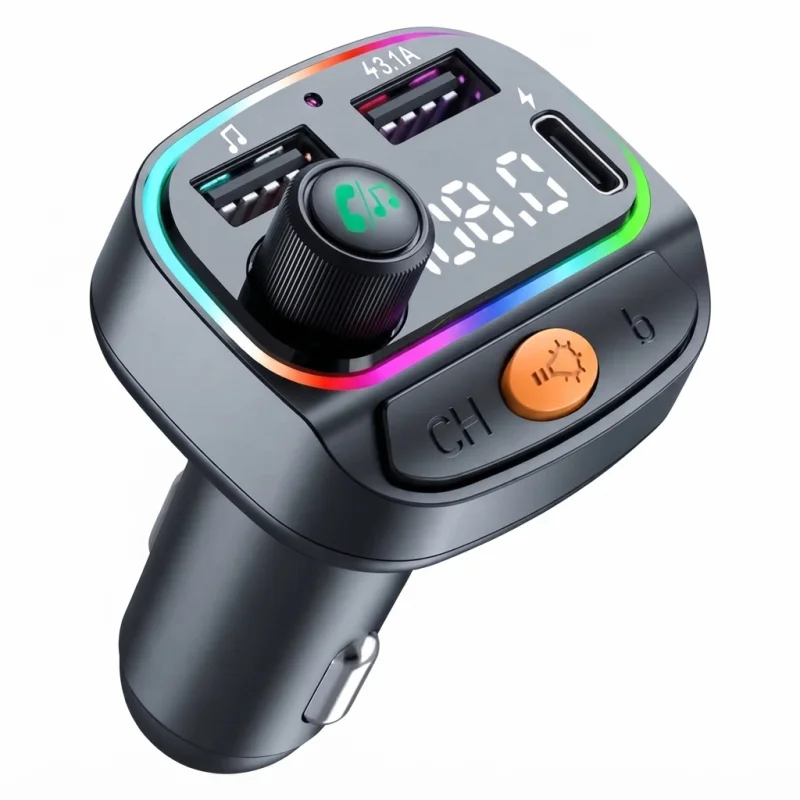 جهاز إرسال FM للسيارة WIWU Wi-QC031 بتقنية Bluetooth 5.3 وإضاءة RGB وشحن سريع 38W – 6977703653564