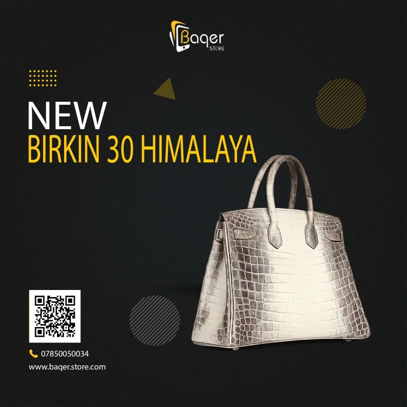 حقيبة Hermès Birkin 30 Himalaya Niloticus Crocodile – بإكسسوارات Palladium | تصميم فاخر مستوحى | باقر ستور العراق