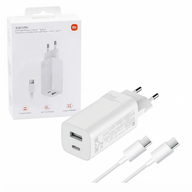 شاحن Xiaomi بقوة 65 واط بتقنية GaN بمنفذي USB-C وUSB-A