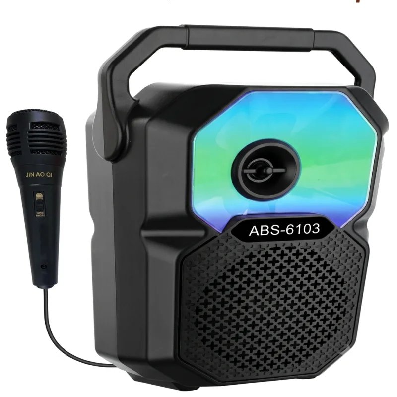 مكبر صوت محمول ABS-6103 مع ميكروفون للكاريوكي وإضاءة ملونة