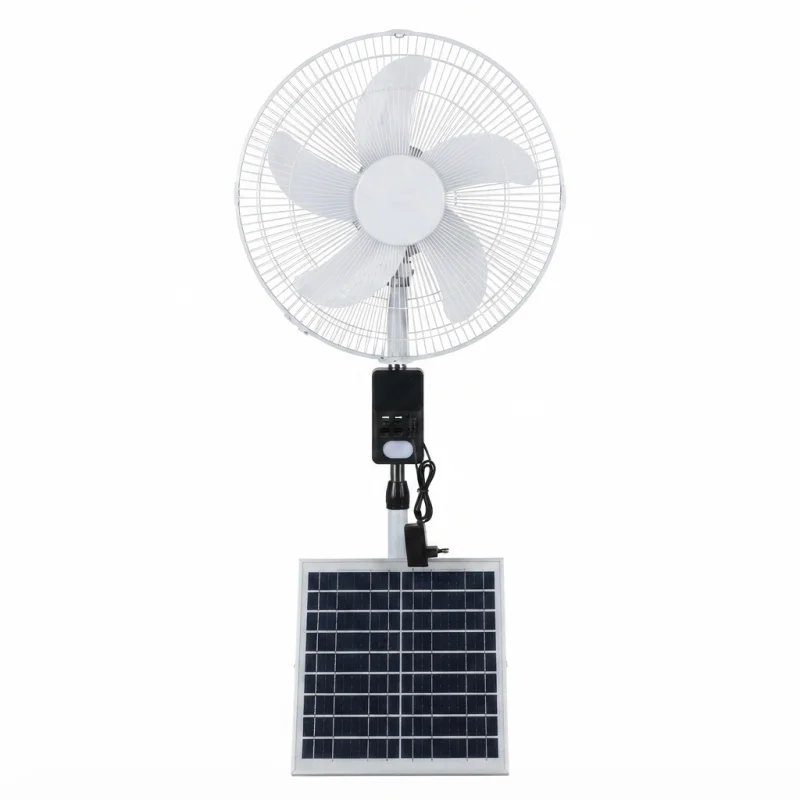 مروحة عمودية شمسية قابلة للشحن SS-1505 مقاس 15 إنش مع نظام UPS وإضاءة LED