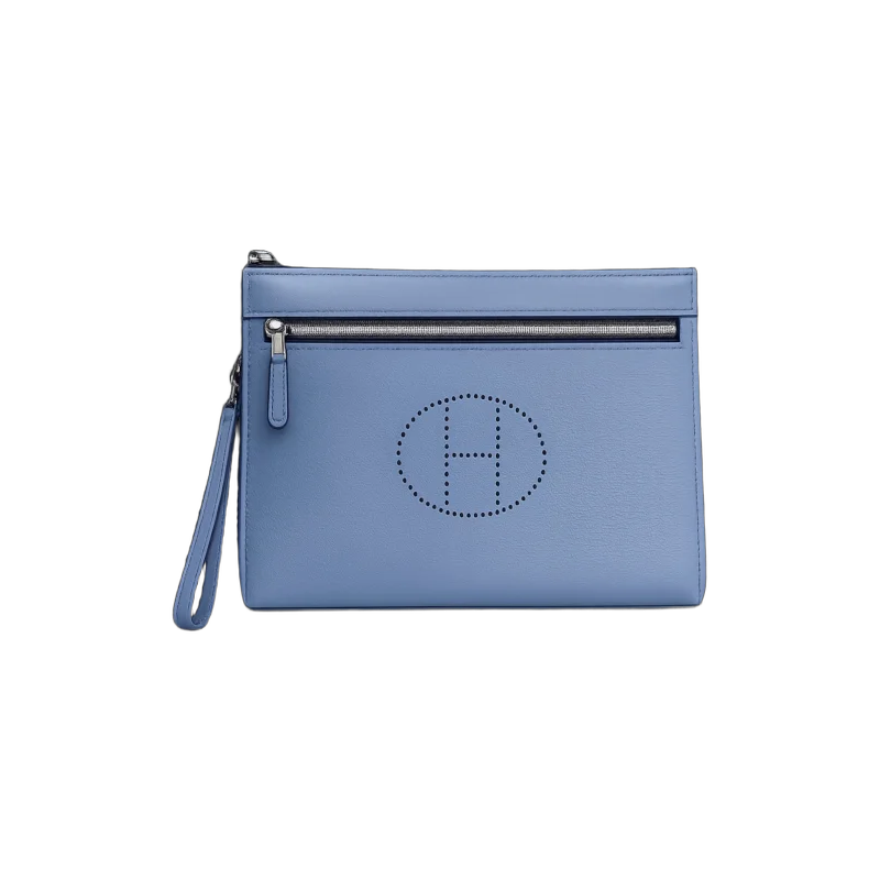 Horizon Elite – Signature H Leather Zip Clutch – Sky Blue Edition | تصميم فاخر كلاسيكي | باقر ستور العراق