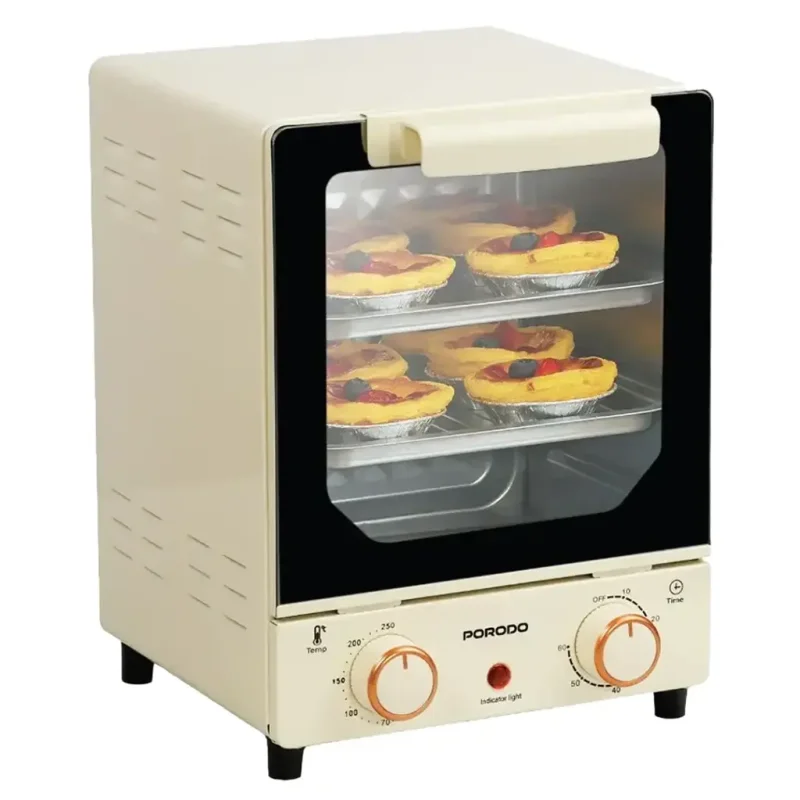 فرن كهربائي زجاجي مدمج من بورودو مع تحكم بدرجة الحرارة ومؤقت 60 دقيقة (Porodo Mini Glass Electric Oven)