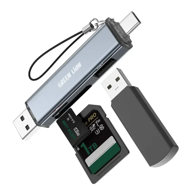 قارئ كروت الذاكرة 3 في 1 جرين لاين بمنفذي USB-A و Type-C - رمادي 9904781974288