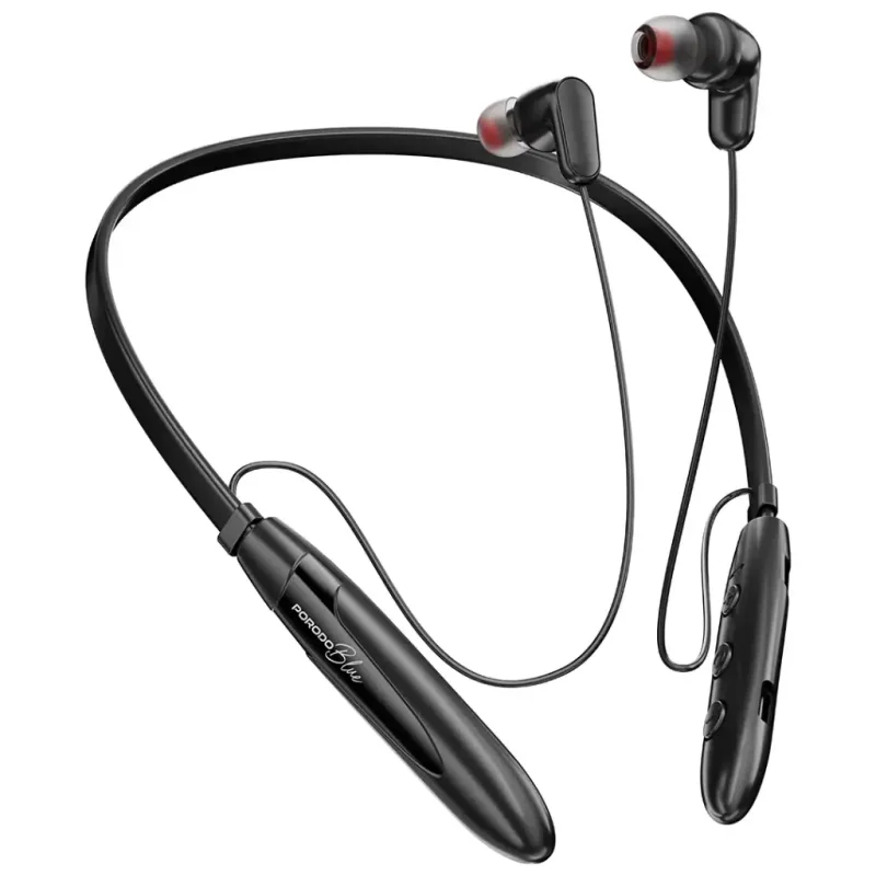 سماعة رقبة لاسلكية مغناطيسية بورودو بلو مع بطارية تدوم حتى 16 ساعة – أسود (Porodo Blue Wireless Magnetic Neckband)