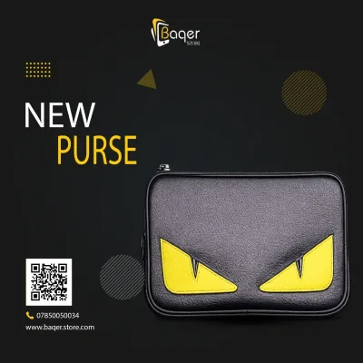 Noir Edge Milano – Monster Eyes Leather Zip Clutch – Black & Yellow Edition | تصميم فاخر مستوحى | باقر ستور العراق