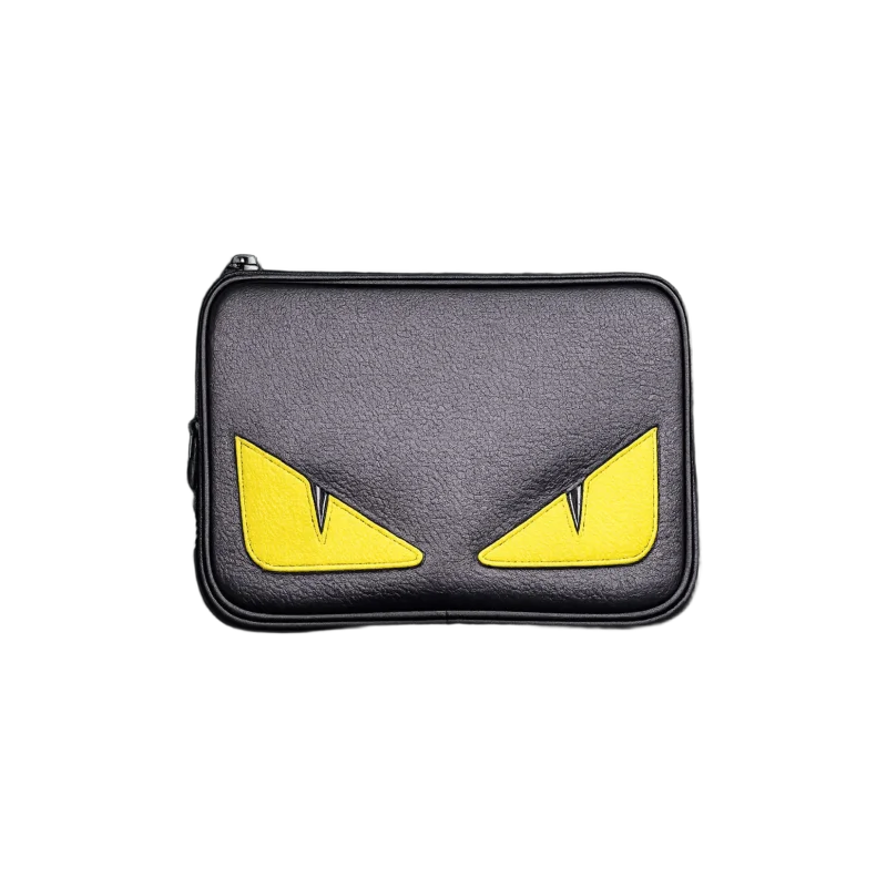 Noir Edge Milano – Monster Eyes Leather Zip Clutch – Black & Yellow Edition | تصميم فاخر مستوحى | باقر ستور العراق