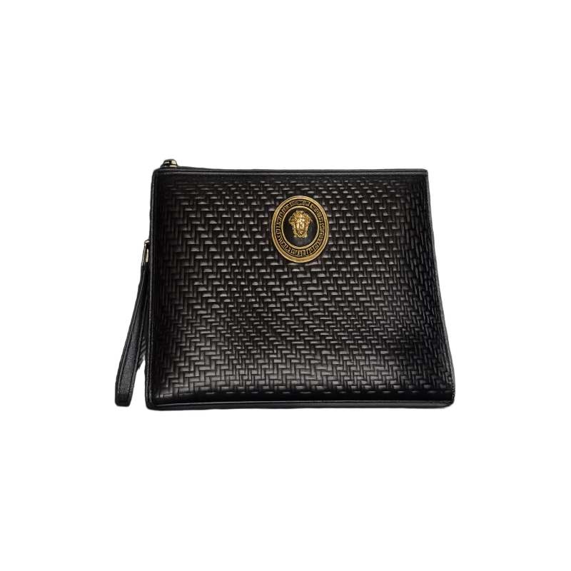 Versano Milano – Medusa Woven Leather Zip Clutch – Black Edition | تصميم فاخر مستوحى | باقر ستور العراق