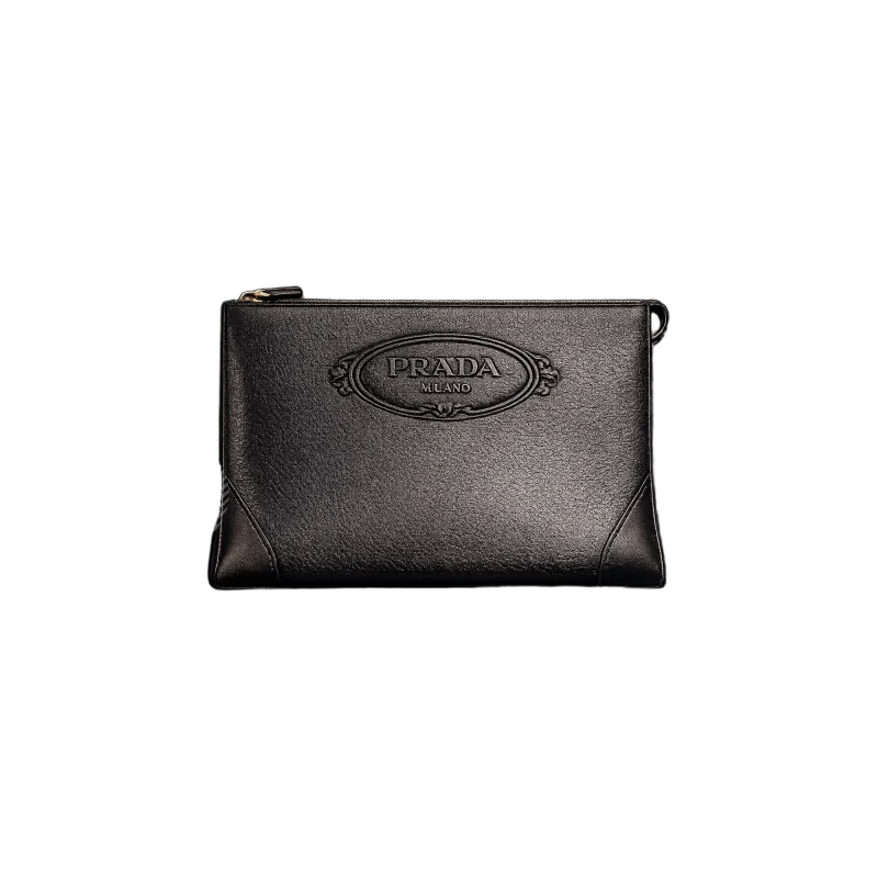 Milano – Embossed Logo Leather Clutch – Black Edition | تصميم فاخر كلاسيكي | باقر ستور العراق
