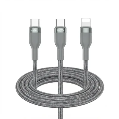 كيبل WIWU Consice Wi-C029 للشحن 3 في 1 USB-C إلى USB-C + USB-C + Lightning