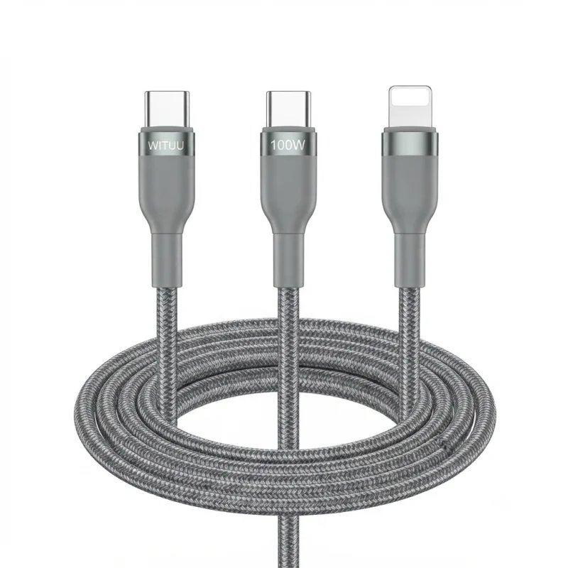 كيبل WIWU Consice Wi-C029 للشحن 3 في 1 USB-C إلى USB-C + USB-C + Lightning