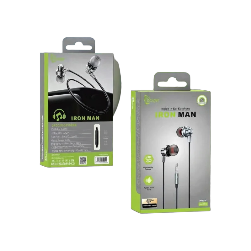 سماعة الأذن السلكية المعدنية Baqer Iron Man بمنفذ 3.5mm – BA-ER14