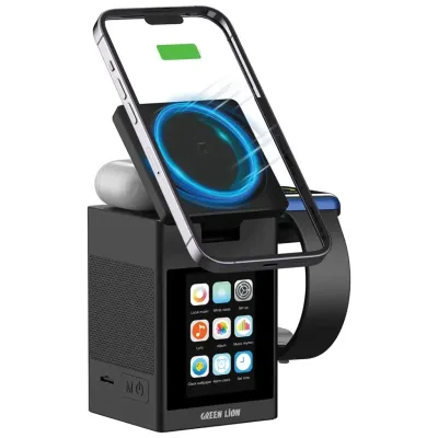 منصة الشحن الذكية سمارت ستيشن برو المزودة بشاشة LCD ومكبر صوت من جرين ليون - أسود