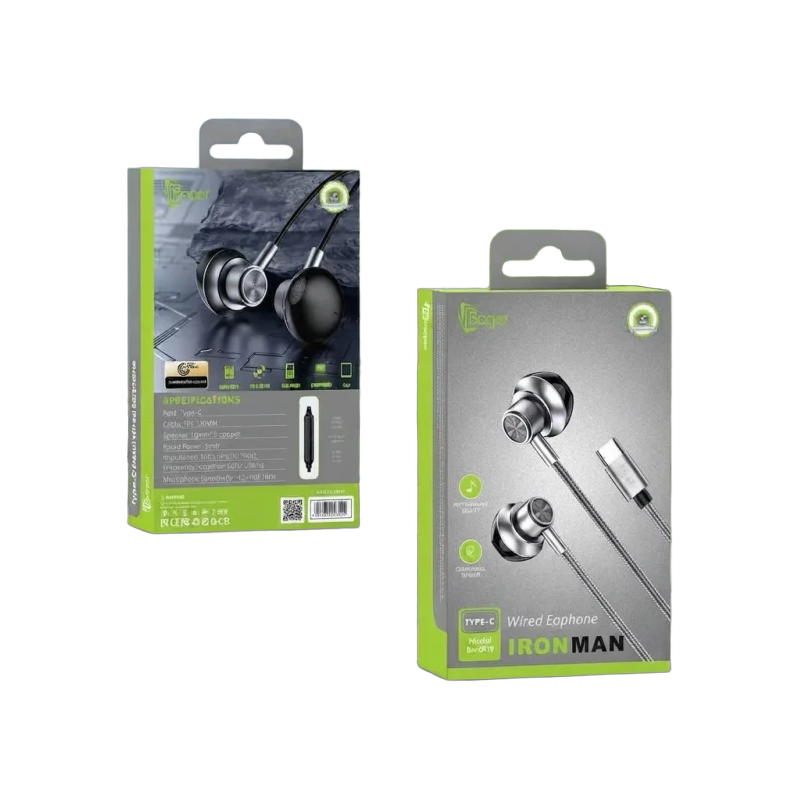 سماعة Baqer Iron Man المعدنية السلكية بمنفذ Type-C – BA-ER19