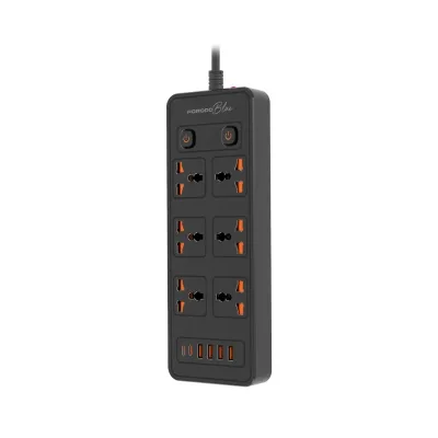 مشترك كهرباء ذكي بورودو بلو 6 منافذ مع منفذين Type-C و4 منافذ USB-A بسلك 3 متر (قابس UK) – أسود