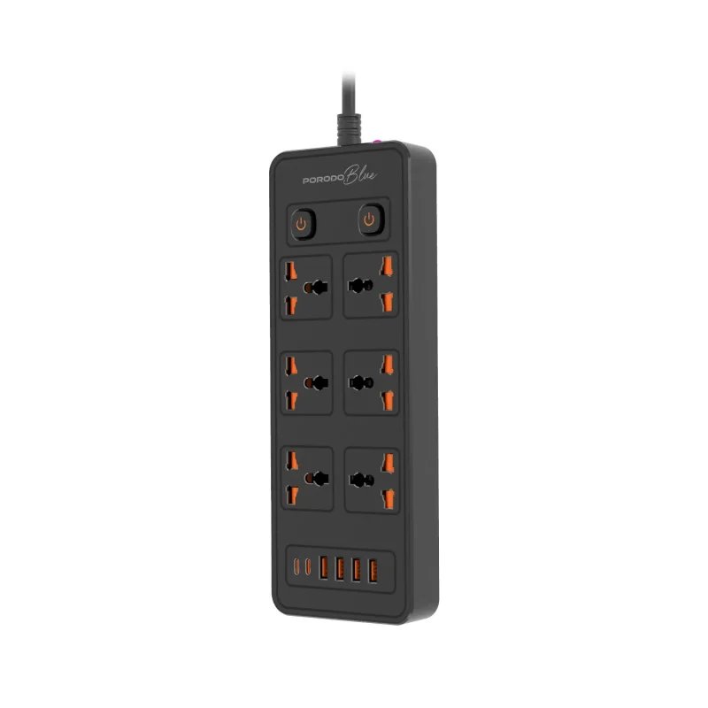مشترك كهرباء ذكي بورودو بلو 6 منافذ مع منفذين Type-C و4 منافذ USB-A بسلك 3 متر (قابس UK) – أسود  6849108447577