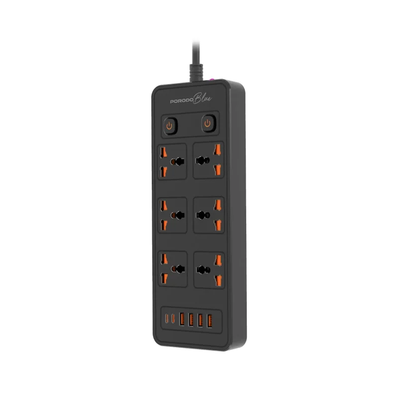 مشترك كهرباء ذكي بورودو بلو 6 منافذ مع منفذين Type-C و4 منافذ USB-A بسلك 3 متر (قابس UK) – أسود  6849108447577