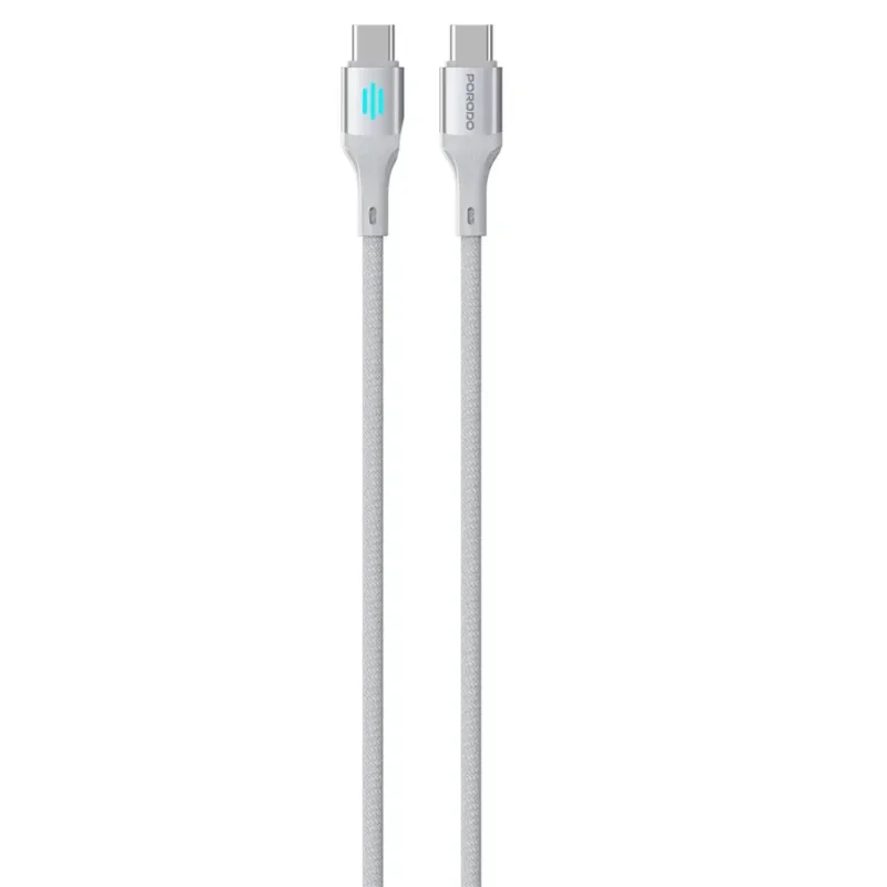 كيبل شحن ونقل بيانات بورودو من USB-C إلى Lightning بتقنية الشحن السريع – فضي (Porodo USB-C to Lightning Cable)