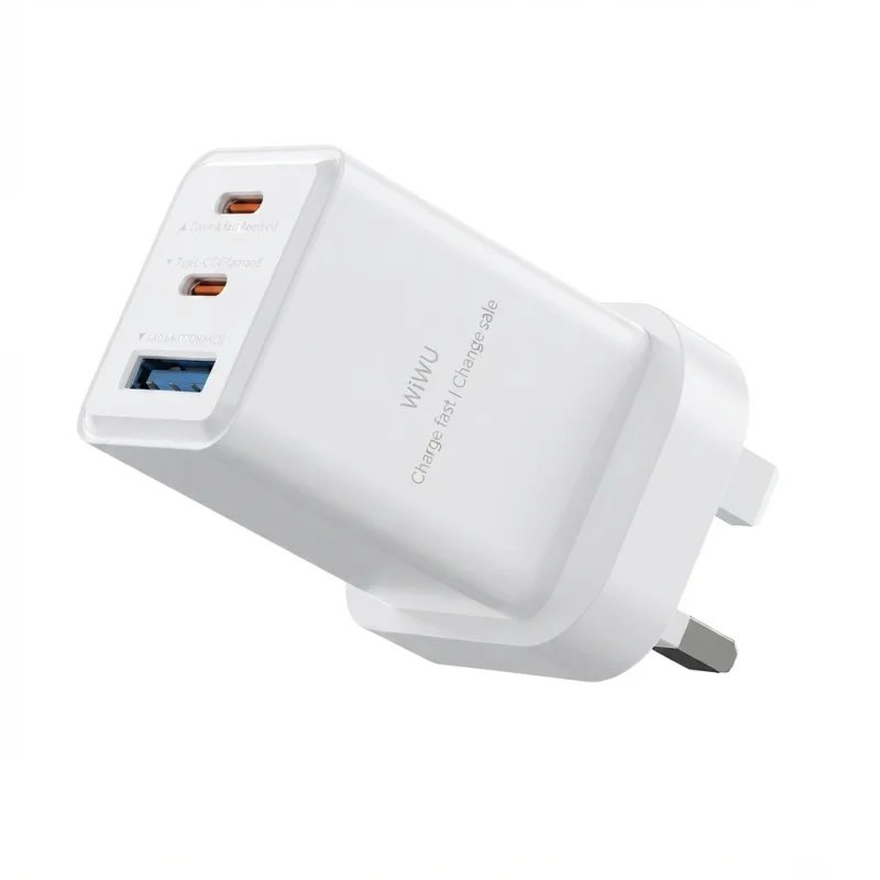 شاحن WIWU Cube Wi-G026 GaN سريع بقوة 67W مع منفذين USB-C ومنفذ USB-A – 6977703656794