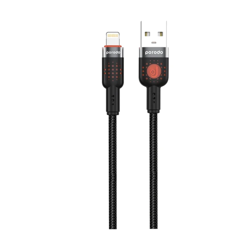 كيبل شحن ونقل بيانات بوروودو من USB إلى Lightning من ألومنيوم ونايلون مضفر بطول 1.2 متر - أسود 6849108446297
