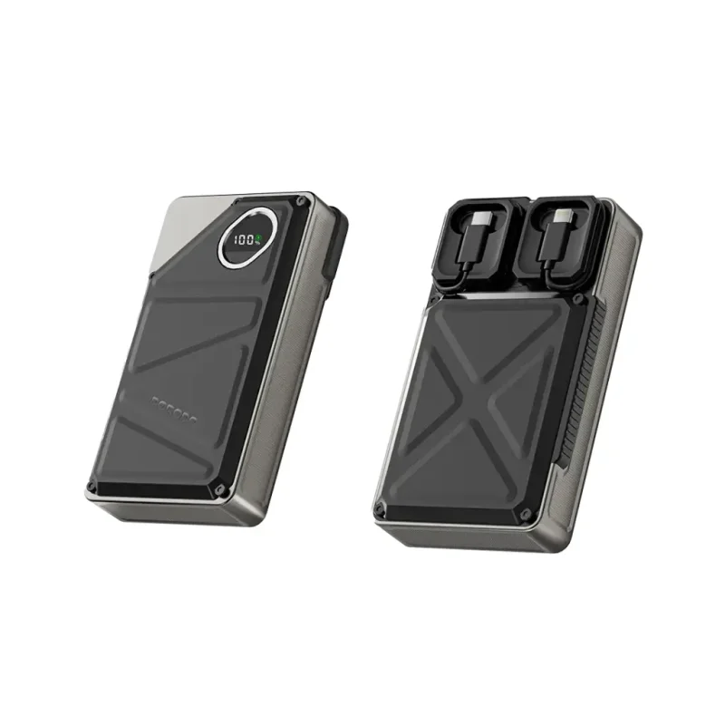 باور بانك وشاحن متنقل برودو 10000mAh مع كيابل مدمجة (تايب سي ولايتنينج) وشاشة رقمية وشحن سريع 22.5W PD – أسود | 6849108446877