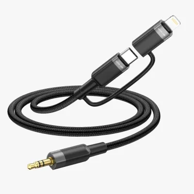 كابل صوت 2 في 1 بطول 1 متر (USB-C و Lightning إلى 3.5 مم Aux) من جرين ليون - أسودكابل صوت 2 في 1 بطول 1 متر (USB-C و Lightning إلى 3.5 مم Aux) من جرين ليون - أسود