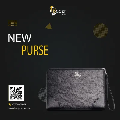 Regal Knight London – Heritage Check Leather Zip Clutch – Black Edition | تصميم فاخر مستوحى | باقر ستور العراق