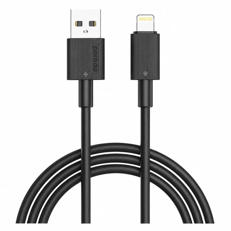 كيبل بورودو من USB-A إلى Lightning من مادة PVC بطول 1.2 متر – أسود (Porodo USB-A to Lightning Cable 1.2m)