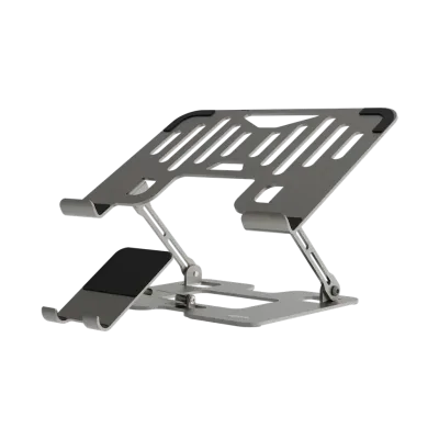 حامل لابتوب وهاتف 2 في 1 قابل للتعديل والطي من بورودو – فضي (Porodo 2-in-1 Adjustable & Foldable Laptop Stand with Phone Holder)