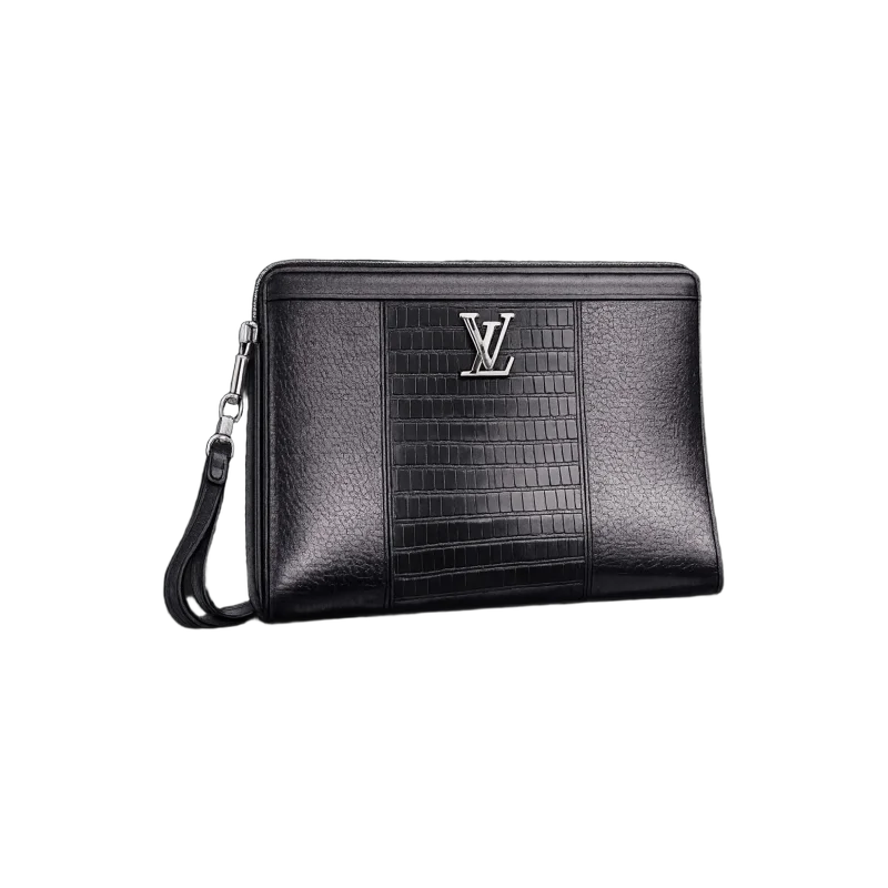 : Croc-Texture Leather Pouch – Black Edition | تصميم فاخر كلاسيكي | باقر ستور العراق