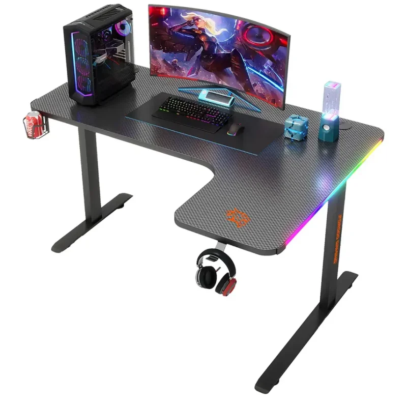طاولة ألعاب قيمنق من بوروودو مع إضاءة RGB وحوامل ملحقات - أسود  6284302750748