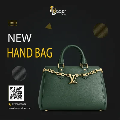 حقيبة يد جلدية بمقبض علوي وسلسلة زخرفية وسحاب – أخضر داكن – BQ-HB477