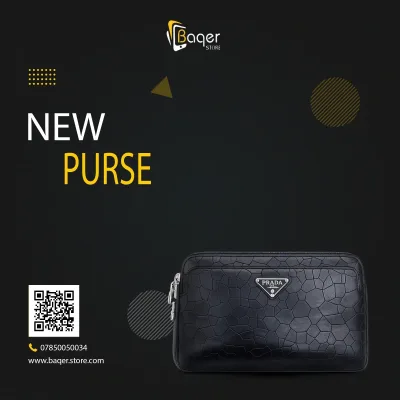 Crocodile-Embossed Leather Zip Clutch – Black Edition | تصميم فاخر كلاسيكي | باقر ستور العراق