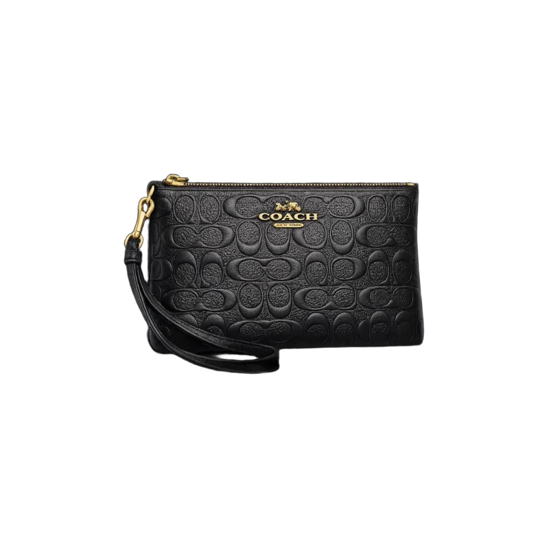 كلتش جلد بنقشة  Boxed Corner Zip Wristlet In Signature Leather Coach – تصميم عملي وأنيق | تصميم فاخر مستوحى | باقر ستور العراق