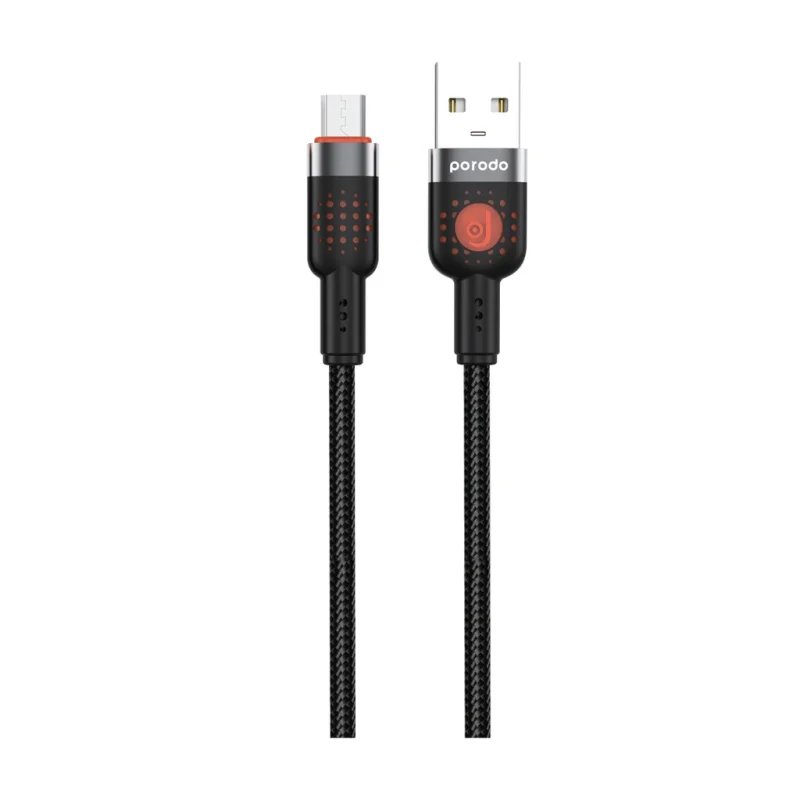 كيبل بورودو مجدول من USB إلى Type-C بهيكل ألمنيوم بطول 1.2 متر – أسود (Porodo Aluminum Alloy Braided Cable)