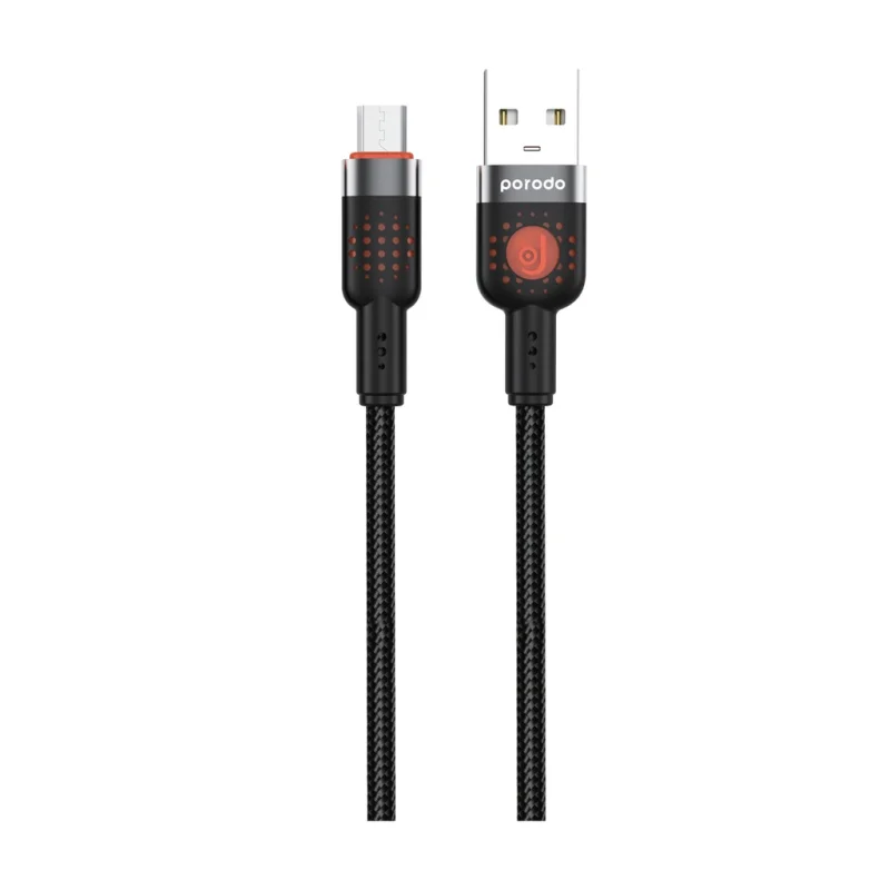 كيبل بورودو مجدول من USB إلى Type-C بهيكل ألمنيوم بطول 1.2 متر – أسود (Porodo Aluminum Alloy Braided Cable)