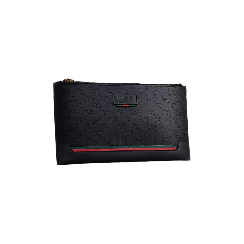 GG Embossed Clutch – Black Web Stripe Edition | تصميم فاخر كلاسيكي | باقر ستور العراق