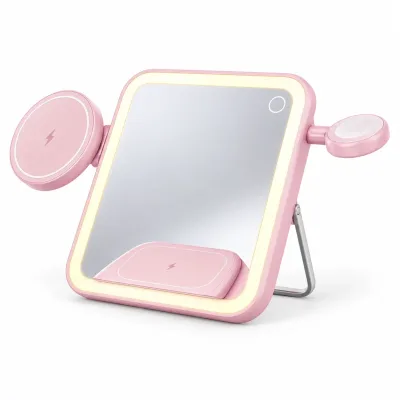 قاعدة شحن لاسلكي 3 في 1 مع مرايا وإضاءة بقدرة 15 واط من بوروودو - وردي (Porodo 15W 3-in-1 MagSafe Charging Station with Mirror Light - Pink)قاعدة شحن لاسلكي 3 في 1 مع مرايا وإضاءة بقدرة 15 واط من بوروودو - وردي