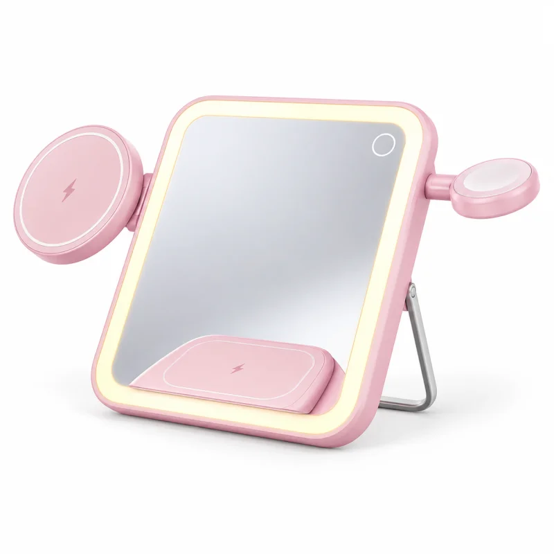 قاعدة شحن لاسلكي 3 في 1 مع مرايا وإضاءة بقدرة 15 واط من بوروودو - وردي (Porodo 15W 3-in-1 MagSafe Charging Station with Mirror Light - Pink)قاعدة شحن لاسلكي 3 في 1 مع مرايا وإضاءة بقدرة 15 واط من بوروودو - وردي 990478109971