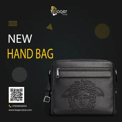 Medusa Embossed Leather Messenger Bag – Black Edition | تصميم فاخر كلاسيكي | باقر ستور العراق