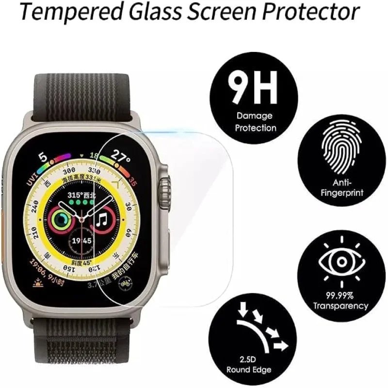 لاصق شاشة Stoptime 2.5D Silk Printing Full Screen HD أسود لساعة Apple Watch Ultra 49mm