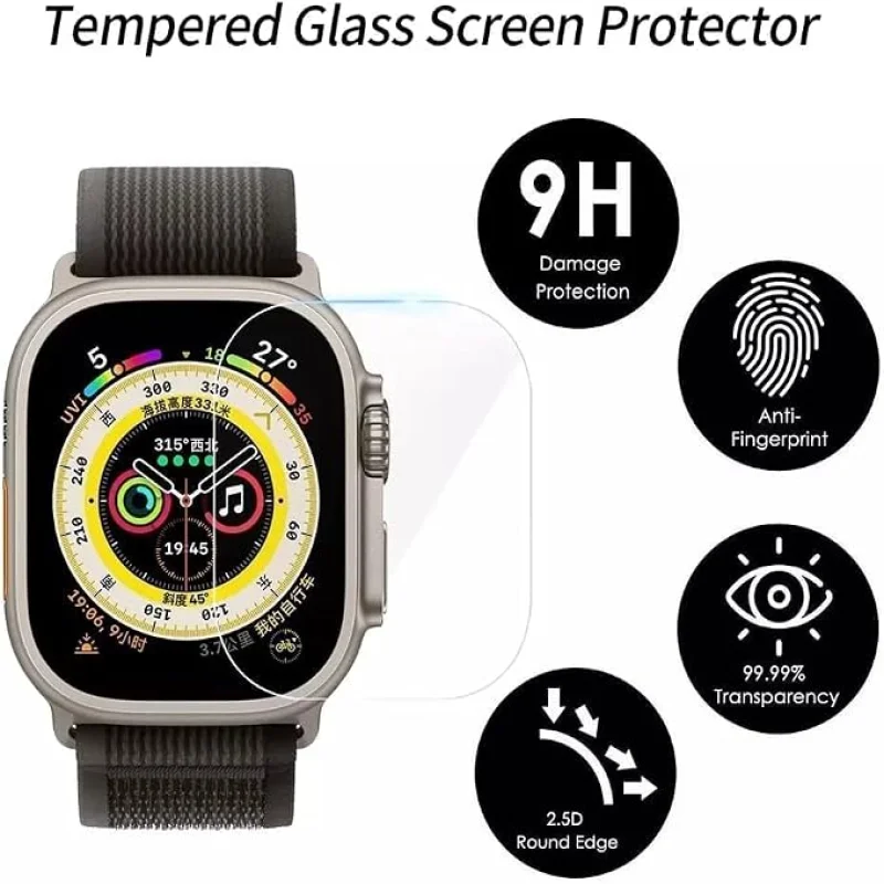 لاصق شاشة Stoptime 2.5D Silk Printing Full Screen HD أسود لساعة Apple Watch Ultra 49mm