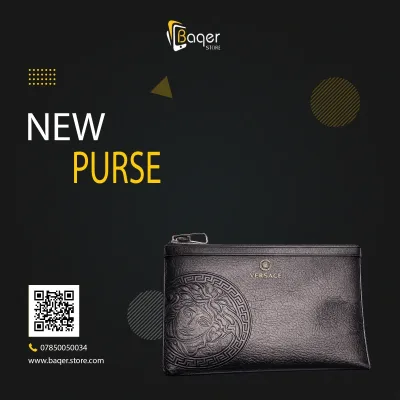 Medusa Embossed Leather Pouch – Black Edition | تصميم فاخر كلاسيكي | باقر ستور العراق