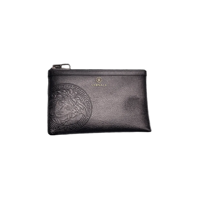 Medusa Embossed Leather Pouch – Black Edition | تصميم فاخر كلاسيكي | باقر ستور العراق