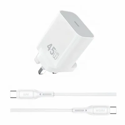 شاحن WIWU Essen Wi-G024 GaN سريع بقوة 45W مع كيبل USB-C إلى USB-C