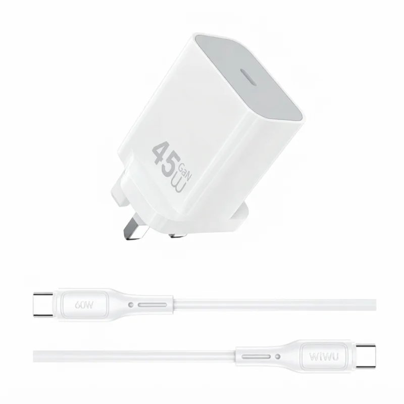 شاحن WIWU Essen Wi-G024 GaN سريع بقوة 45W مع كيبل USB-C إلى USB-C – 6977703656251