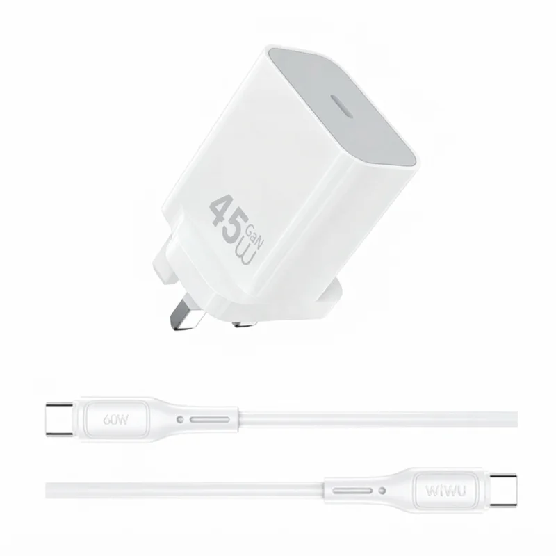 شاحن WIWU Essen Wi-G024 GaN سريع بقوة 45W مع كيبل USB-C إلى USB-C – 6977703656251