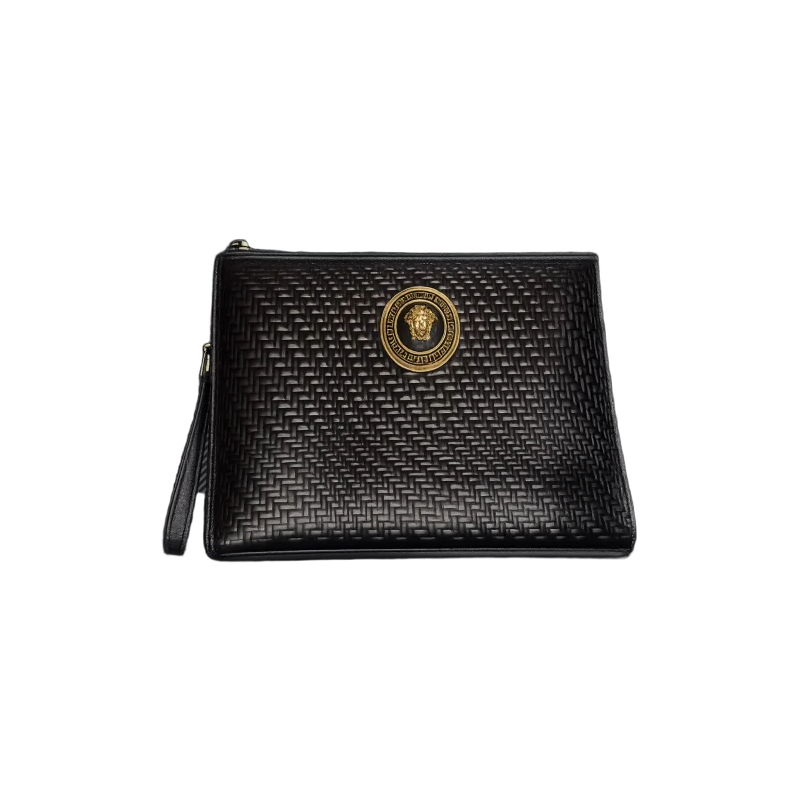 Versano Medusa Milano – Medusa Woven Leather Zip Clutch – Black Edition | تصميم فاخر مستوحى | باقر ستور العراق
