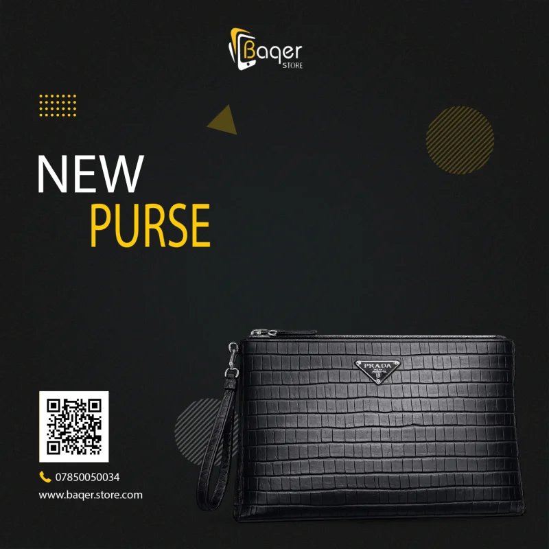 Prada – Crocodile Embossed Leather Wristlet Clutch – Black Edition