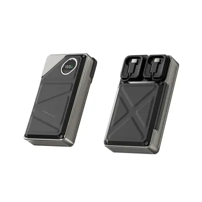 شاحنة متنقلة  (Power Bank) بسعة 20000 مللي أمبير مع منفذي Type-C، منفذ USB-A، كابل Type-C مدمج وشاشة رقمية من بورودو - أسود